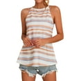 thumbnail image 3 of HUBERY Women Striped Print Sleeveless Lace-Up Back Halter Neck Curved Hem Top, 3 of 7