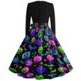 thumbnail image 5 of Women's Halloween Dress Pumpkin 1950s Long Sleeve Cute Tea Length Dress Spider Cocktail V-Neck Scary Swing Dress with Belt L, 5 of 5