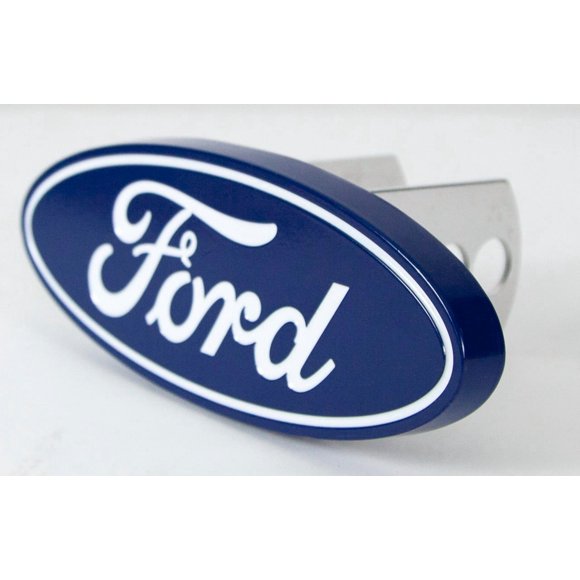 Plasticolor Trailer Hitch Cover 002236 Hitch Plugs; Fits 2 Inch Receiver; Ford Logo; Blue/Chrome Plated; Metal