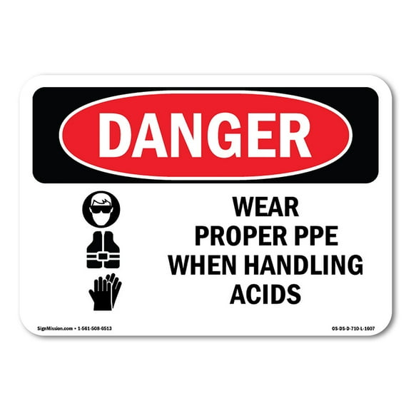 OSHA Danger Sign - Wear Proper PPE When Handling Acids | Plastic Sign | Protect Your Business, Construction Site, Warehouse & Shop Area | Made in The USA