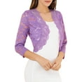thumbnail image 5 of MODA NOVA Juniors Casual 3/4 Sleeve Sheer Lace Floral Open Front Shrug Top, 5 of 6