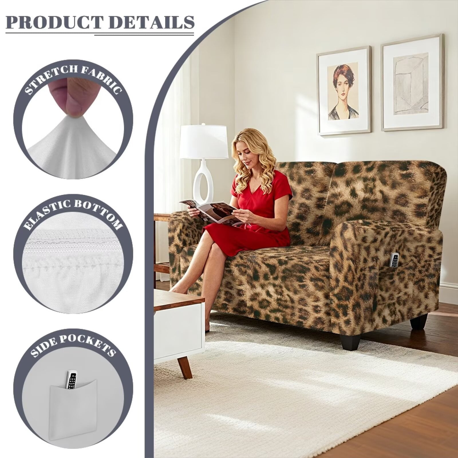Yuyamidu Brown Leopard Print Loveseat Recliner Covers 2 Seater Soft Recliner Loveseat Slipcover with Elastic Edge Easy to Install Furniture Protector