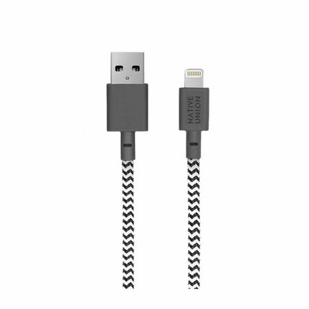 Native Union Belt Cable XL - 10ft Ultra-Strong Reinforced Durable USB-C to Lightning [MFi Certified] Charging Cable with Leather Strap for iPhone/iPad (Zebra)