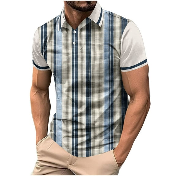Puntoco Summer tops Men's Polo Shirt Short/Long Sleeve Casual Slim-fit Basic Designed Stripe Cotton Shirts Navy-D XL(XL)