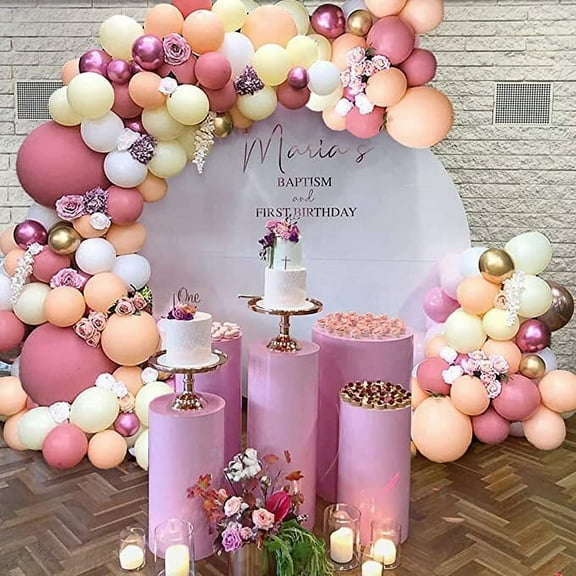 MMTX Balloons Garland Pink, Gold White Retro Pink Balloon Birthday Party Decoration with Flowers Metallic Gold Macaroon Orange Latex Balloon for Wedding Engagement Baby Shower