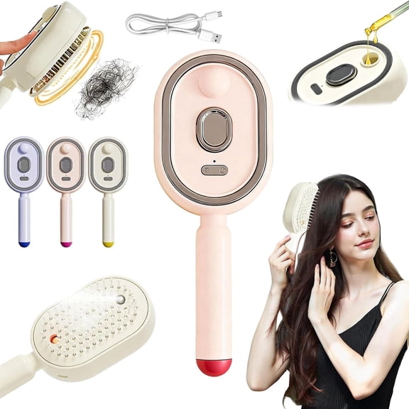 Electric Steam Brush, Detangling Steam Brush for Long/Short Hair, 2-in-1 Misting Hairbrush with Water Spray, Rechargeable Steam Hair Straightener, Nourishes Hairs,Anti Frizz Tool