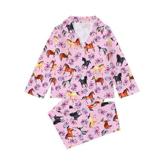 Bixock Toddler Cotton 2 Piece Loungewear Set Kids Clothings Children Sleepwear Set Print Short Sleeve Collar Button Front Silk Daily Indoor Outfits