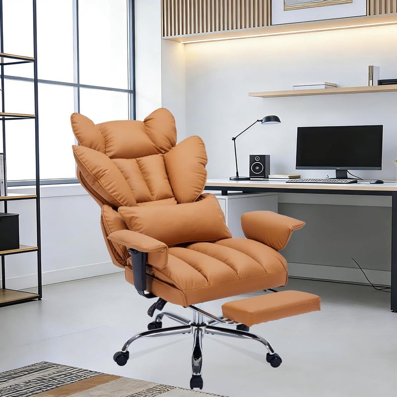 Office Chair with Footrest, 440LBS Capacity Big and Tall Executive Chair, Ergonomic High Back Desk Chair with Reclining Function, Faux Leather Computer Chair for Home Office
