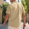 thumbnail image 4 of adaychics Men Beach Shirts Solid Color Trendy Short Sleeve Vacation Shirt Button Down Tops for Vacation Dating Beach, 4 of 6