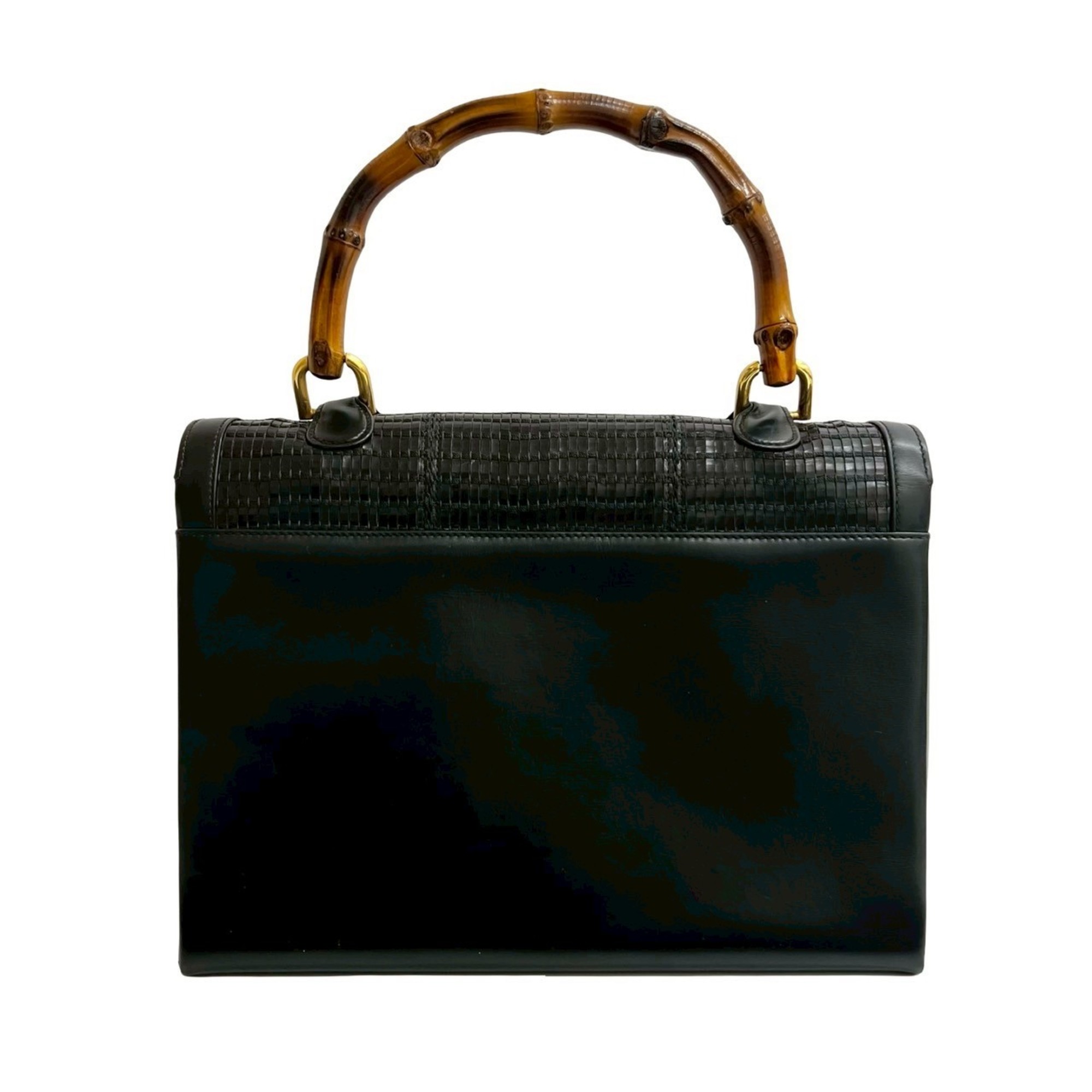Pre-Owned GUCCI Old Gucci Vintage Turnlock Bamboo Leather 
