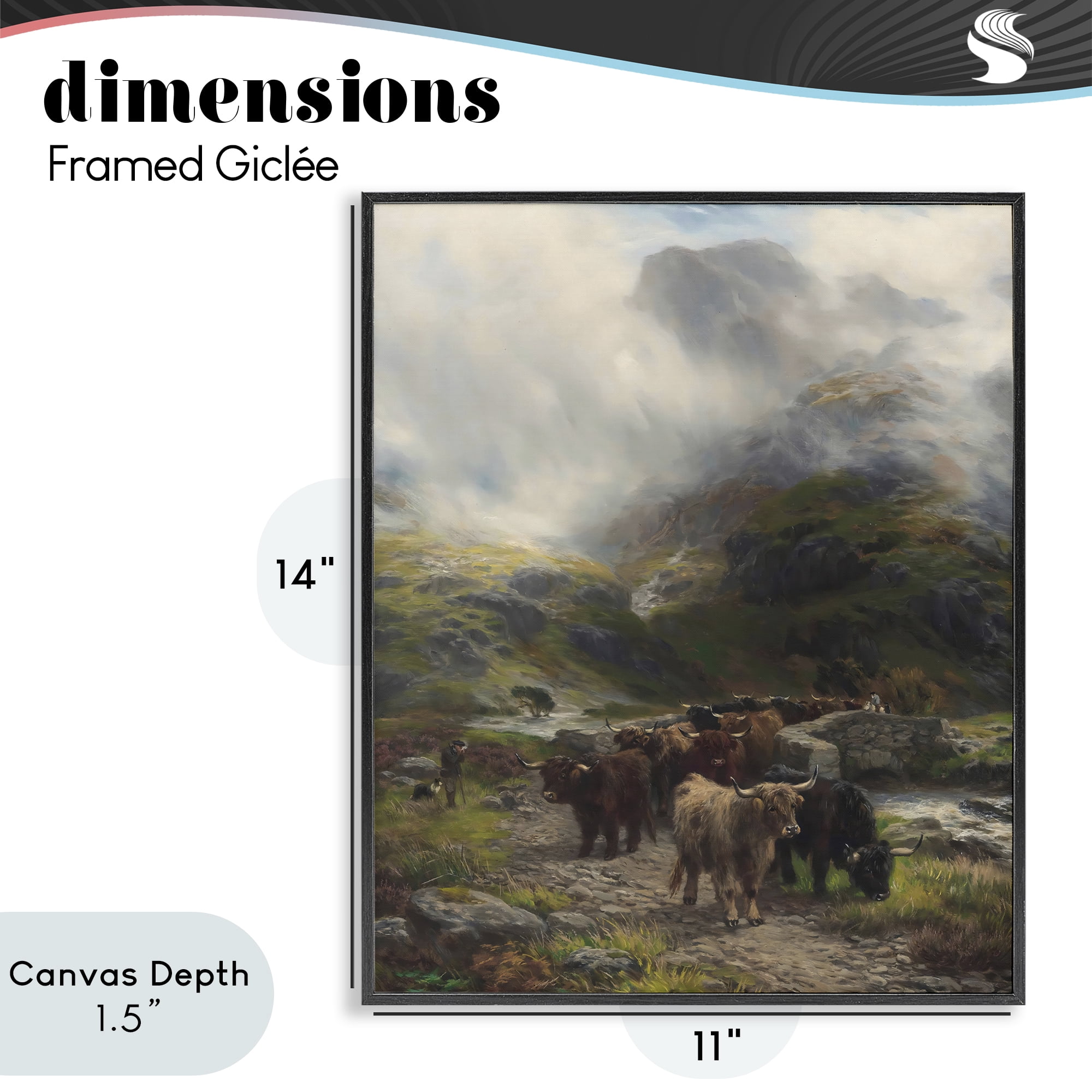 Stupell Industries Moody Highland Cows Herd Black Framed Giclee Art, design by Arlington Prints