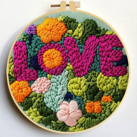 Punch Needle Kits Letter Love and Flowers Embroidery Starter Set with Hoop Easy for Beginners DIY Stress Relief Handmade Craft Hobby and Home Decor 20x20cm-2