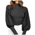 thumbnail image 3 of Duoif Sweaters for Women Trendy Womens High Collar Solid Color Long Sleeve Pullover Sweater Knit Thick Casual Tops Women's Sweaters Womens Tops Black L, 3 of 7