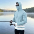 thumbnail image 2 of LTTVQM Unisex Adult Lightweight Full Sun Protection Hooded Long Sleeve Pullover Clean Dual Color Band Stripe Print Attached Face Mask Trekking Boating Top Light Blue XL, 2 of 6