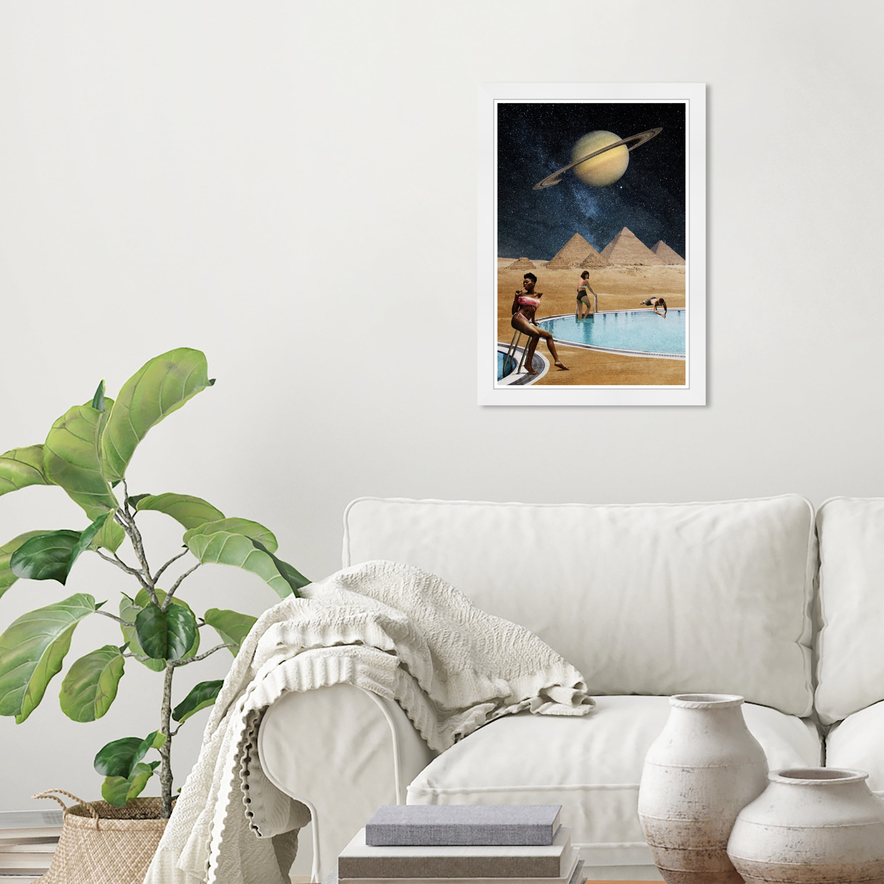 Wynwood Studio Prints Going For A Dip Astronomy and Space Planets Wall Art Canvas Print Brown Beige 13x19