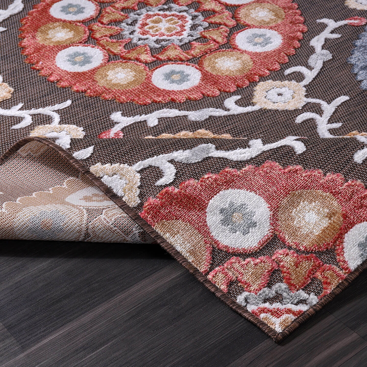 CAMILSON Spring Bohemian Medallion Floral Easy-Cleaning Non-Shedding Washable Outdoor Indoor Area Rug Brown 10x14