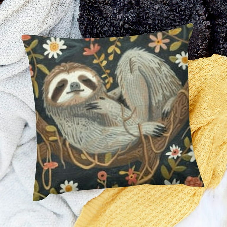 Throw Pillow Cover Sloth Funny Lazy Animal On Branch Seamless