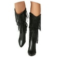 thumbnail image 2 of Women Boots Mid-Calf Fringe Boot Stiletto Pointed Toe Cowboy Boot with Side Zipper (Black 40), 2 of 7