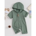 thumbnail image 3 of Arvbitana Infant Baby Boys Girls Hooded Jumpsuits Short Sleeve Zipper Footless Romper Solid Color Hood Bodysuits 3M 6M 12M Newborn Casual Outfit, 3 of 9