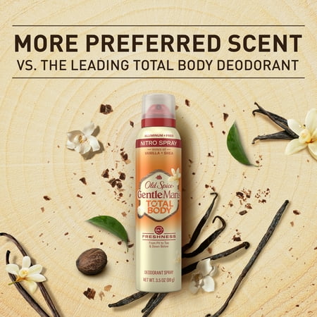 Old Spice GentleMan's Blend Total Body Deodorant for Men, Vanilla + Shea, Aluminum Free Spray, 3.5 oz