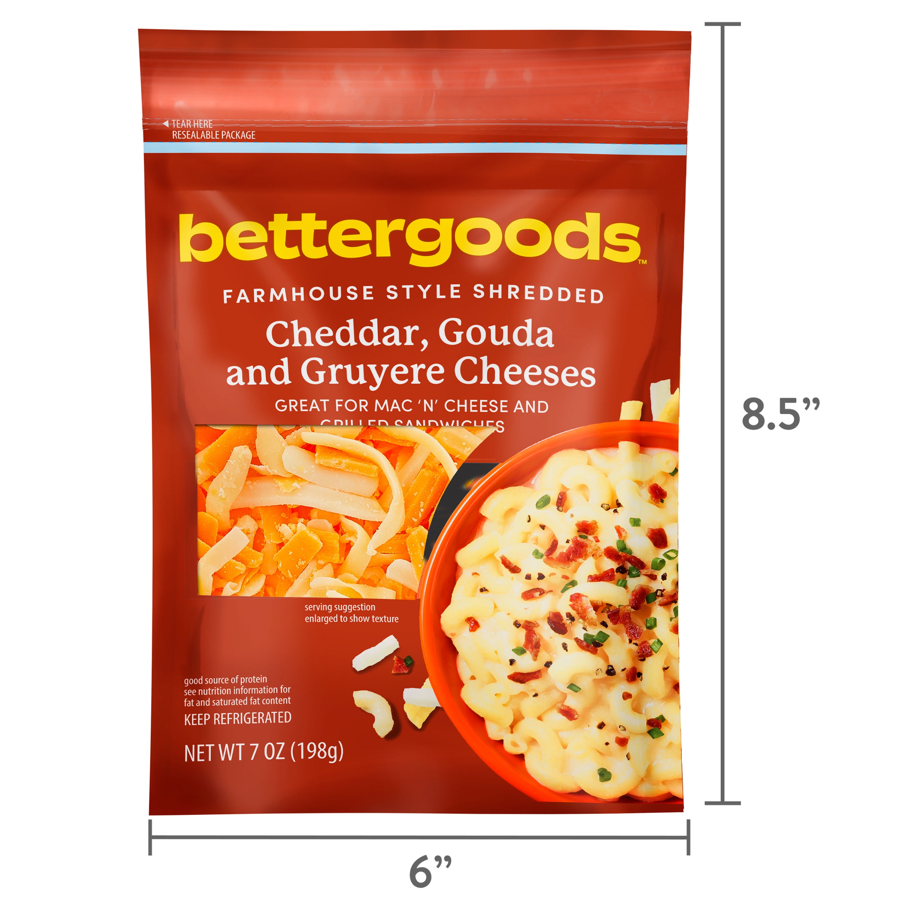 bettergoods Farmhouse Style Shredded Cheddar, Gouda, and Gruyere Cheese, 7 oz