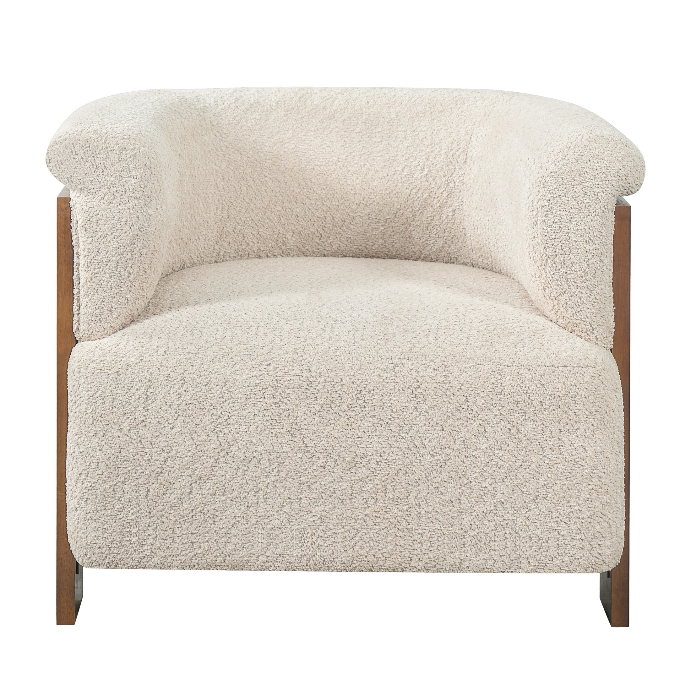 Christopher Knight Home Mid-Century Curved Upholstered Barrel Accent Chair with Wooden Legs, Almond