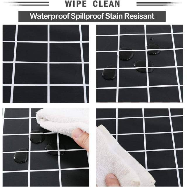 Checkered PVC Rectangle Table Cloth - 100% Waterproof, Oil-Proof and Stain Resistant Wipeable Vinyl for Dinning Room, Restaurant and Parties, Black, 54 x 80 inch