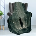 thumbnail image 4 of Movie Soft Flannel Fleece Throw Blanket, Art Noir Concept from a Film Scene Detective Standing on Roof Top at Rainy Night, Cozy Plush for Indoor and Outdoor Use, 60" x 80", Dark Green, by Ambesonne, 4 of 5
