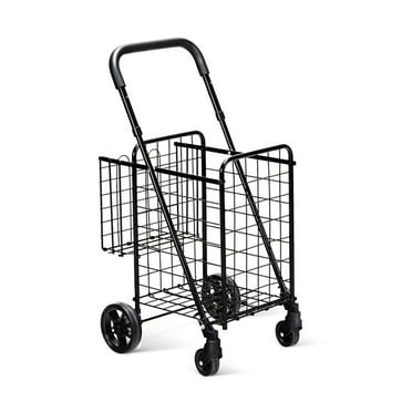 YYAo Grocery Shopping Cart, Utility Cart, Trolley Cart, Folding Shopping Cart Basket Rolling Trolley with Adjustable Handle-Black