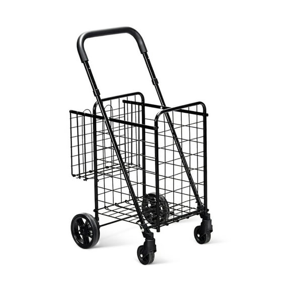 Spaco Folding Shopping Cart Basket Rolling Trolley with Adjustable Handle-Black, Heavy Duty Collapsible Utility Cart with Wheels for Storage, Laundry, Luggage