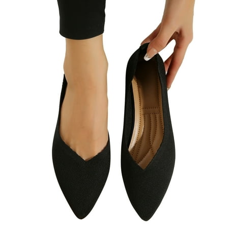 Oyedens Black Dress Shoes Slip on Flats for Women Fly Woven Classic Business Office Work Loafers