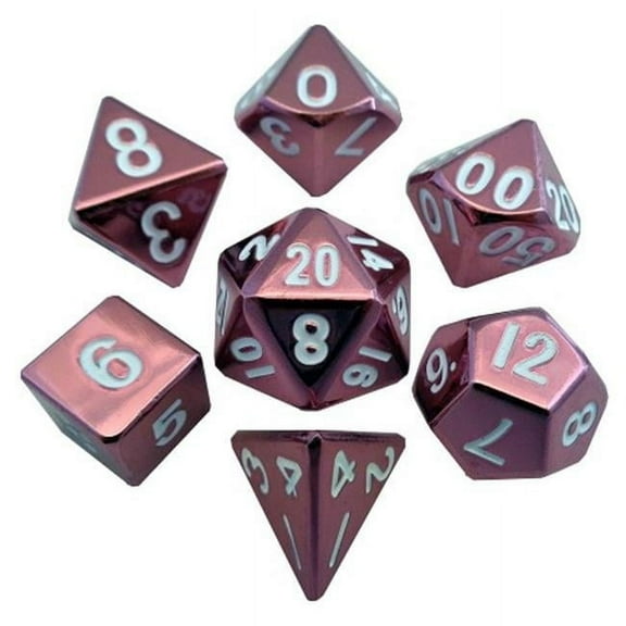 Metal Dice: 16mm Painted Polyhedral Dice Set of 7 - Pink
