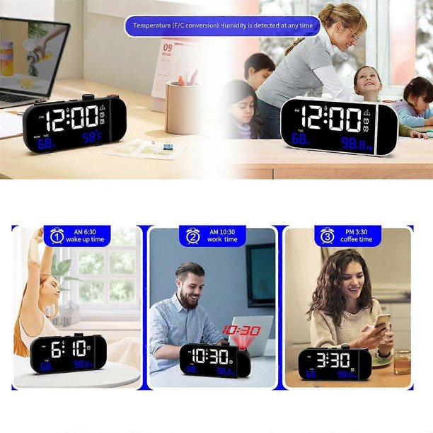 Reloj despertador con proyector, reloj digital con proyector giratorio de 180°, regulador de brillo continuo y función de voz.