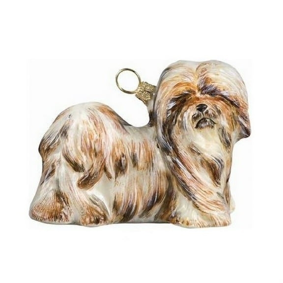 Brown Lhasa Apso Pet Dog Polish Mouth Blown Glass Christmas Ornament