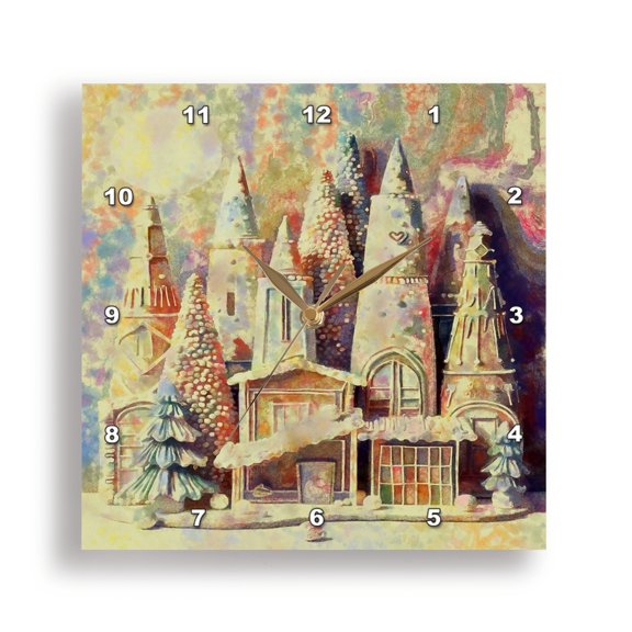 3dRose, Gingerbread Houses Kitsch Germanic Christmas Village, 15x15 Wall Clock