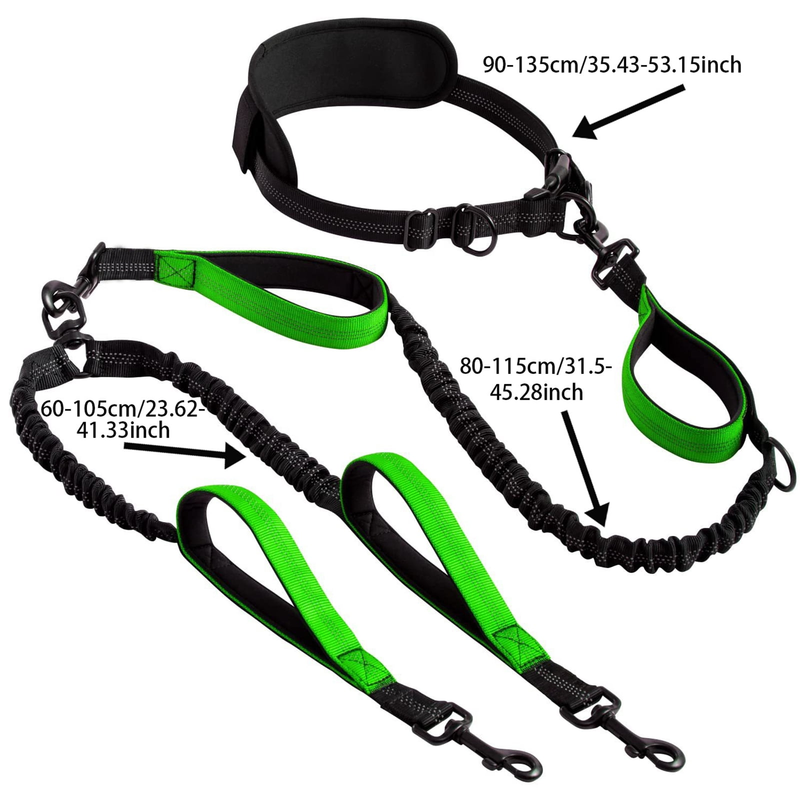 Levviye Double Dog Leash Bungee Multi-Functional Hands-Free Durable with Padded Handles for Fitness Exercise, Grey