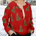 thumbnail image 2 of Christmas Sweaters For Women Funny Button Down Festive Coat Xmas Santa Christmas Tree Printed Cable Knit Pullover Red, S, 2 of 7