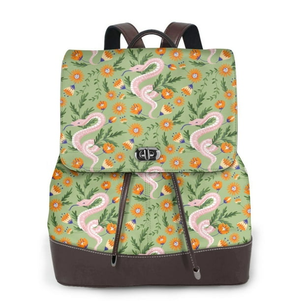 Easygdp Snake And Floral Mochila de Cuero para Mujeres, Bolso de Hombro, Bolsos de Mano de Moda para Trabajo y Viajes