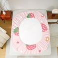 thumbnail image 5 of Feelyou Pink Strawberry Kids Twin Sheet Sets, Kawaii Flower Floral Twin Fitted Sheet, Princess Style Flat Sheet, Ultra Soft Bedroom Decor, 3pcs, 5 of 7