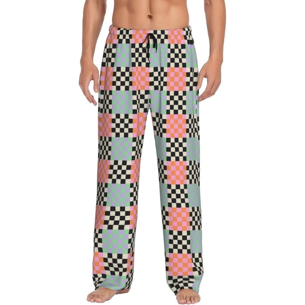 Balery Colorful Checkered Pantalones de pijama para hombre, pijama ultraligero, pantalón de descanso-Medium