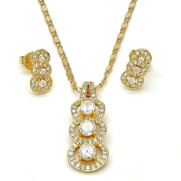 14K Gold Plated Earring & Pendant Set 3 Circles Design / White Cz & 20" Chain M3