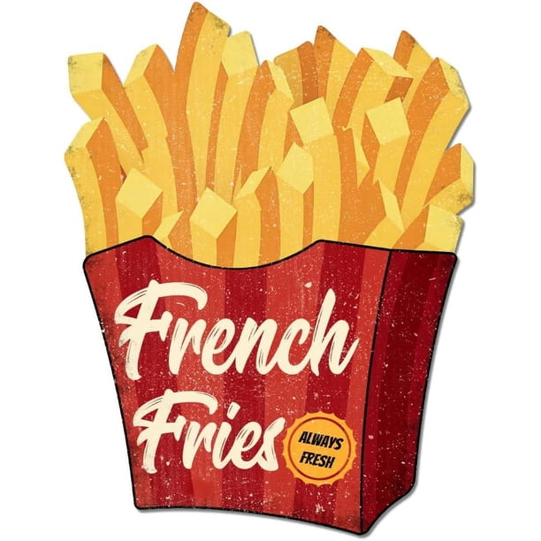 Letrero de hojalata vintage "Papas fritas". Cartel retro de hojalata con diseño de papas fritas. Letrero decorativo de hojalata para pared.