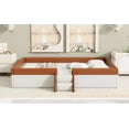 thumbnail image 5 of DreamBuck Queen Size Floor Bed for Teens, PU Leather Upholstered Daybed with Stairs, Fence and Wood Slats Support, Montessori Bed Frame for Bedroom, Teens, No Box Spring Needed, 5 of 9