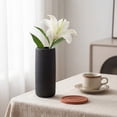 thumbnail image 3 of REGALWOVEN Modern Cylinder Ceramic Flower Vase, Matte Ribbed Decorative Bud Vase, Home Decor Centerpiece for Table, Shelf Matte Black 2.8"L x 2.8"W x 8.0"H, 3 of 6