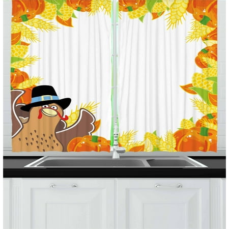 Kids Thanksgiving Curtains 2 Panels Set Fun Cartoon Drawing