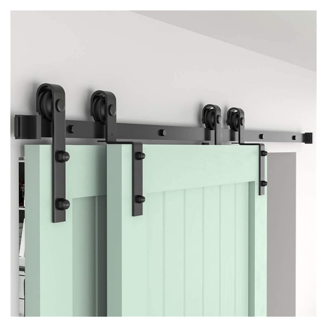 4-16FT Bypass Barn Door Slides Hardware Kit, Sliding Door Hanging Track System Roller Rails For Double Door (J-Shaped) ,Sturdy and Durable