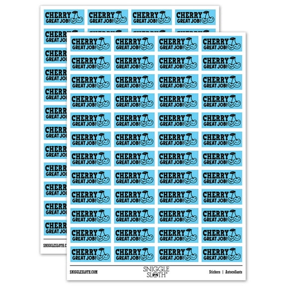 Cherry Very Great Job Cherries Teacher Student School Sticker Set - Light Blue - Gloss Finish - 1.25" Mini