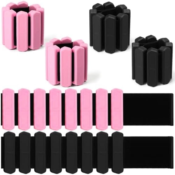 2 Pairs Wrist Ankle Weights Set for Women Men 1lb Pink & 2lb Black Adjustable Silicone Workout Weights Wearable Arm and Leg Weighted Bangles for Yoga, Pilates, Home Gym, Walking