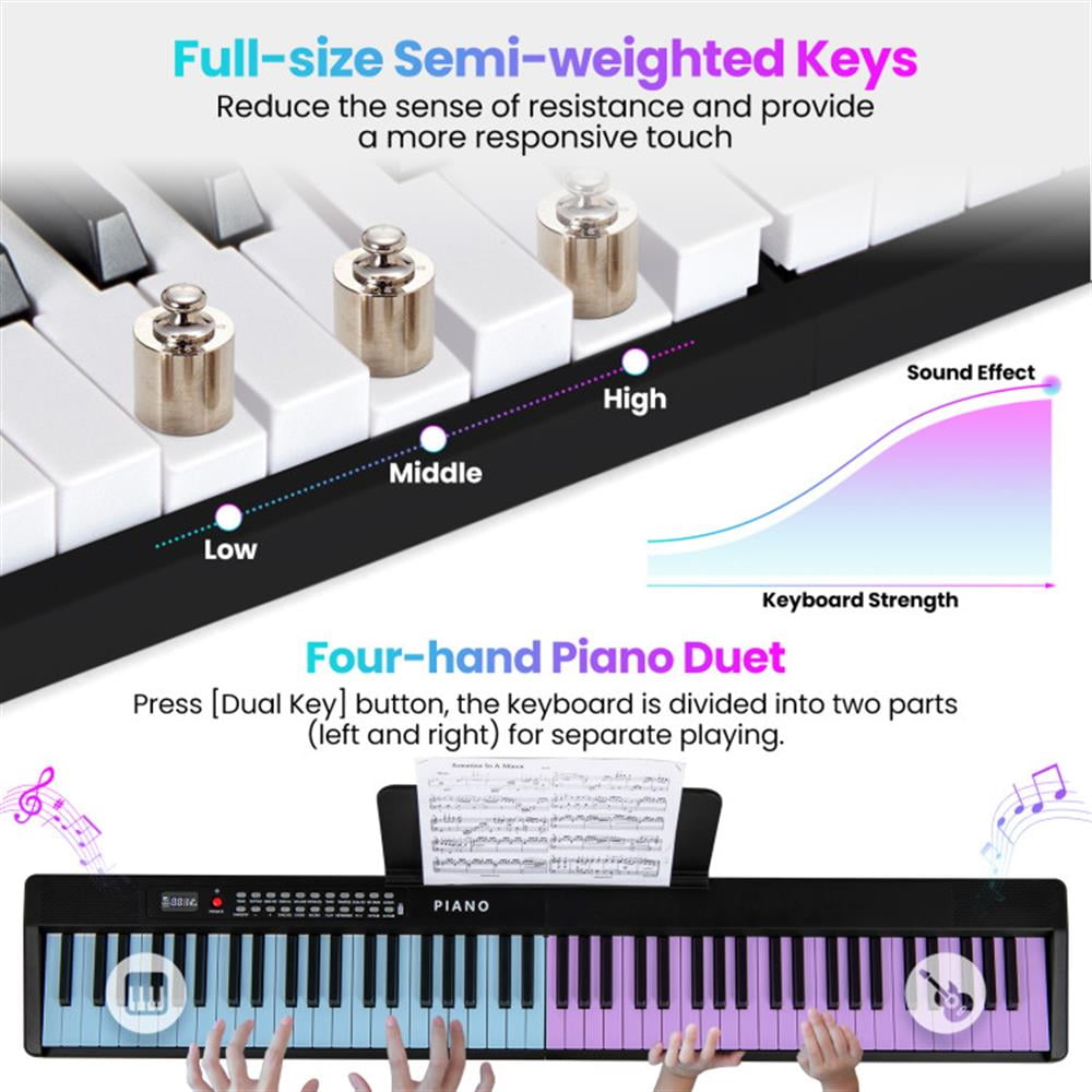 GVN Piano,88 Key Foldable Electric Keyboard Piano with Wireless MIDI and Dual Speakers-Black