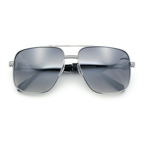 Mens Mogul Mobster Rectangle Metal Rim Double Bridge Luxury Sunglasses Silver - Silver Mirror
